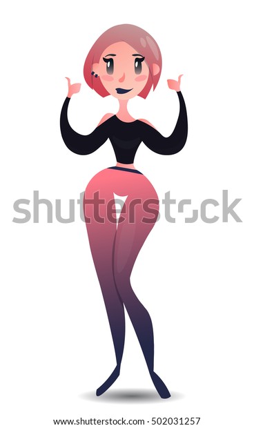 Cute Hipster Girl Pink Hair Young Stock Vector Royalty Free