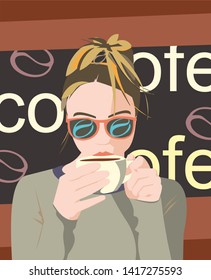 Cute Hipster  With Glasses. Vector.