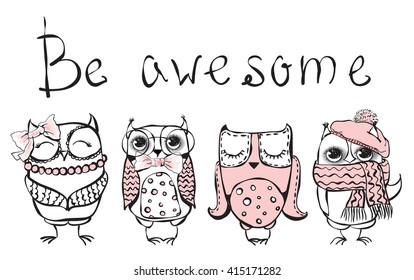 Cute hipster owls