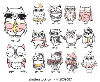 Cute hipster owls