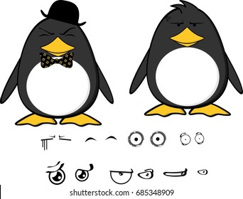 cute hipster penguin baby cartoon expressions set in vector format very easy to edit 