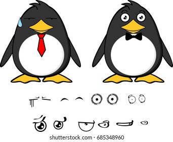 cute hipster penguin baby cartoon expressions set in vector format very easy to edit 