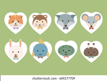 Cute Hipster Pet of vector icons. gentleman pet. green background. 
