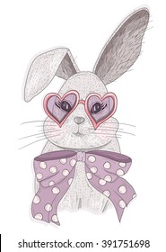 cute hipster rabbit with glasses fashion bunny illustration