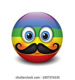 Cute hipster smiling emoticon, with mustache emoji, smiley - vector illustration