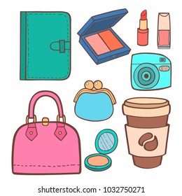 Cute hipster stickers scrapbook drawing vector illustration fashion patch pop design hand drawn badges.