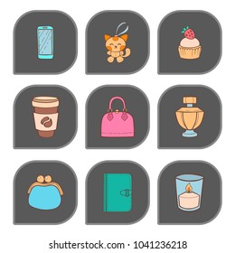 Cute hipster stickers scrapbook drawing vector illustration fashion patch pop design hand drawn badges.