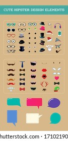 Cute hipster style party design element set. Fully editable vector illustration. Cartoon icons. Monster eyes