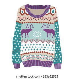Cute hipster vector hand drawn sweater with deer on white background