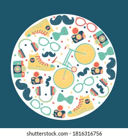 Cute hipsters vector illustration. Postcard.