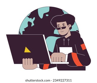 Cute hispanic man in sunglasses flat line concept vector spot illustration. Global network. Freelancer 2D cartoon outline character on white for web UI design. Editable isolated color hero image