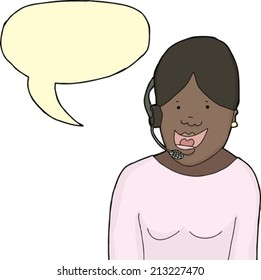 Cute Hispanic telemarketing woman over isolated white background