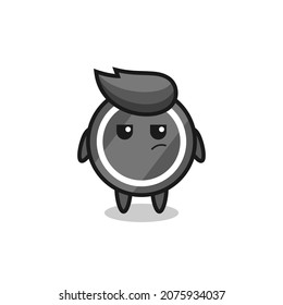 cute hockey puck character with suspicious expression , cute style design for t shirt, sticker, logo element