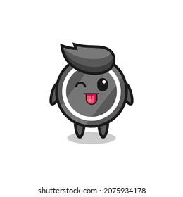cute hockey puck character in sweet expression while sticking out her tongue , cute style design for t shirt, sticker, logo element