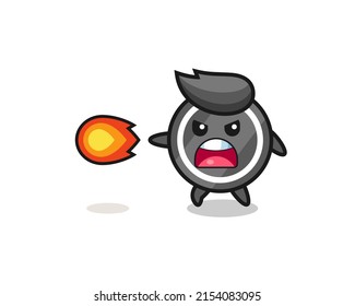 cute hockey puck mascot is shooting fire power , cute design
