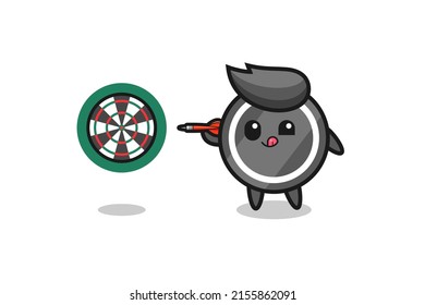 cute hockey puck is playing dart , cute design