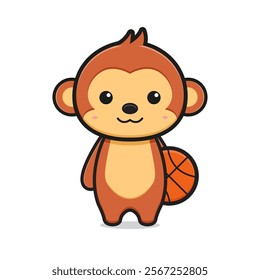 Cute holding basketball character cartoon icon illustration. Design isolated flat cartoon style