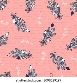 Cute Holiday Berry Bunches Vector Seamless Vintage Pattern