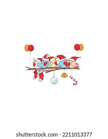 Cute holiday Birds. Christmas birds,  Xmas holiday winter birds characters isolated vector illustration set. Funny holidays birds, Character bird dancing in scarf to holiday