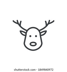 Cute Holiday Reindeer Face Isolated. Merry Christmas Concept. Modern Outline On White Background