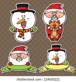 cute holiday set of winter characters stickers. Can be used as labels for sales, greeting card, baby shower, scrapbook