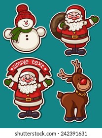 cute holiday set of winter characters stickers. Can be used as labels for sales, greeting card, baby shower, scrapbook