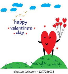 Cute holiday Valentines day card with funny cartoon character of emoji hearts for your decoration
