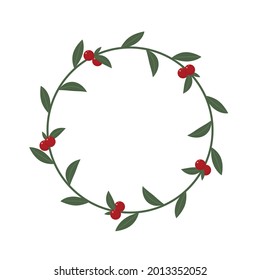 Cute holly berry wreath for christmas design on white background.