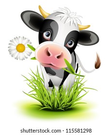 Cute Holstein Cow In Green Grass