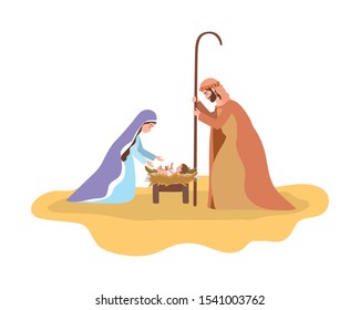 cute holy family manger characters vector illustration design