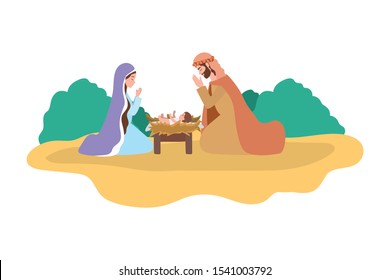 cute holy family manger characters vector illustration design