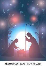 cute holy family manger characters vector illustration design