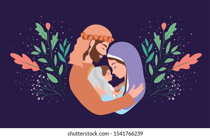 cute holy family manger characters vector illustration design