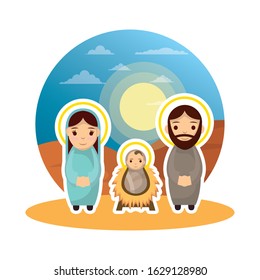 cute holy family manger characters vector illustration design