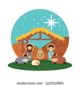 cute holy family manger characters vector illustration design