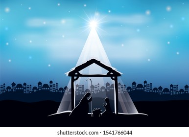 Cute Holy Family Stable Manger Characters Stock Vector (Royalty Free ...