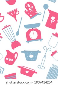 Cute home dish. Seamless pattern with hand-drawn vector stock elements.