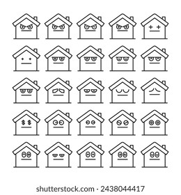 cute home emoticons set vector illustration