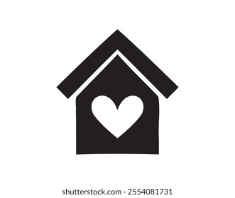 Cute home and heart. symbol stay home. sweet home doodle hand drawn icon. Outline drawing house with heart line clipart symbol. Vector illustration