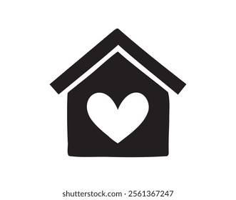 Cute home and heart. symbol stay home. sweet home doodle hand drawn icon. Outline drawing house with heart line clipart symbol. Vector illustration