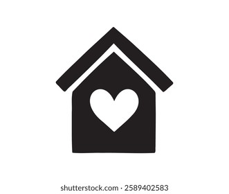 Cute home and heart. symbol stay home. sweet home doodle hand drawn icon. Outline drawing house with heart line clipart symbol. Vector illustration