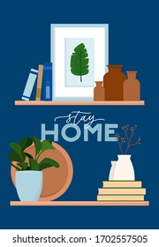 Cute home Inspirational card. Stay home motivational quote lettering. Inspirational modern calligraphy for posters, social media content and cards.