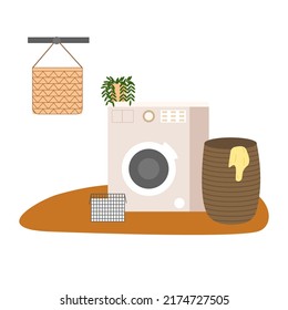Cute home laundry on isolated background