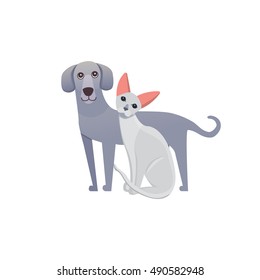 Cute home pets. Cartoon cat and dog. Best friends illustration