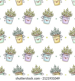 Cute home plant seamless pattern