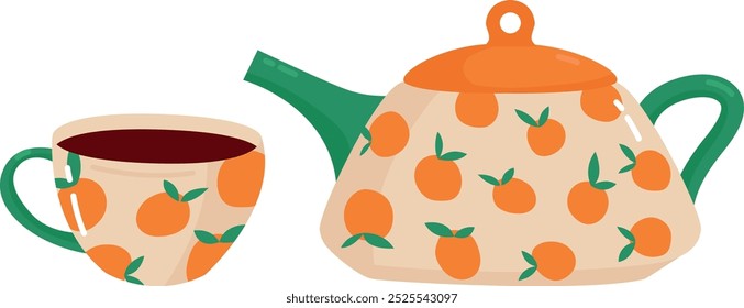 Cute home teapot. Cozy hot drink cup