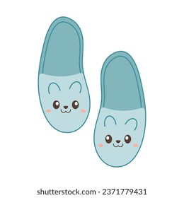 Cute homely cosy slippers with muzzle. Vector illustration 