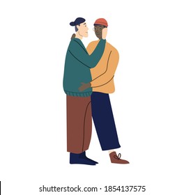 可愛い同性愛のカップルが抱き合ってキスをする アフリカ系アメリカ人の同性愛関係 多民族のlgbtの夫婦 白い背景に平らなファッションベクター イラスト 漫画のスタイル のベクター画像素材 ロイヤリティフリー