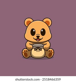 cute honey bear and jar of honey