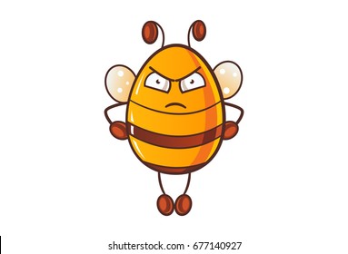 Cute Honey Bee Angry. Vector Illustration. Isolated on white background.